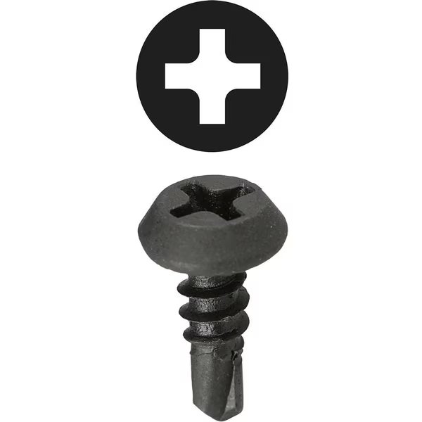 Sheet Metal Screw, #7 x 7/16 in, Black Oxide Steel Pan Head Phillips Drive, 100 PK, L.H. Dottie, Mfr#: TEKF7716